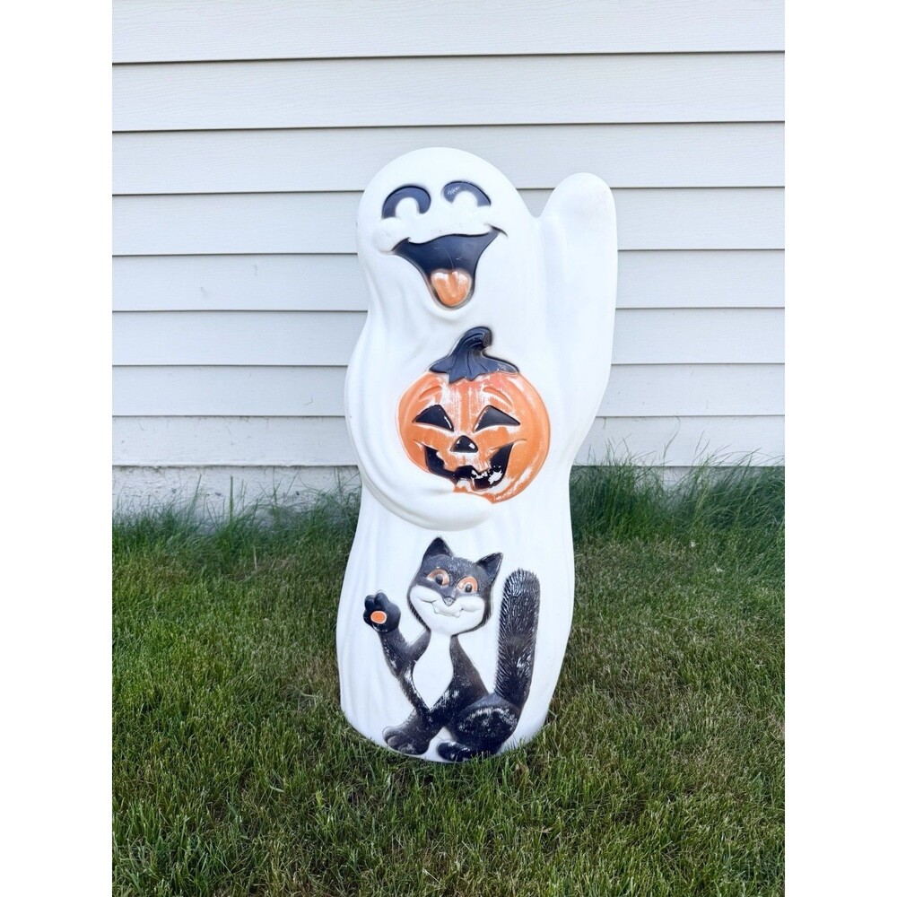 Vintage 90’s Empire Happy Ghost + Pumpkin + Cat 33” Lighted Halloween Blow Mold